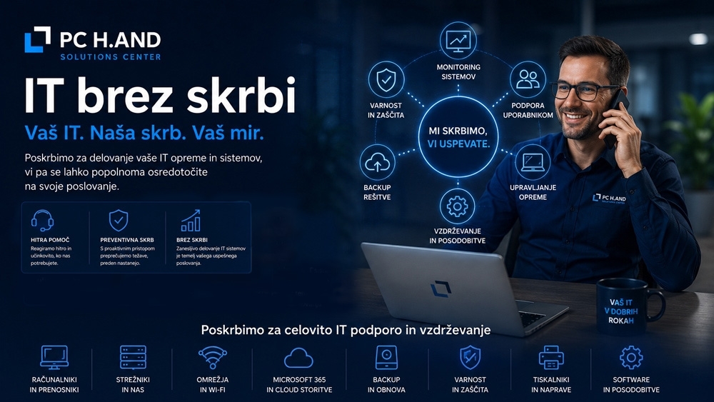 IT brez skrbi za vaše podjetje - Poskrbimo za redno vzdrževanje, nadzor, posodobitve, backup monitoring in podporo vašega IT okolja